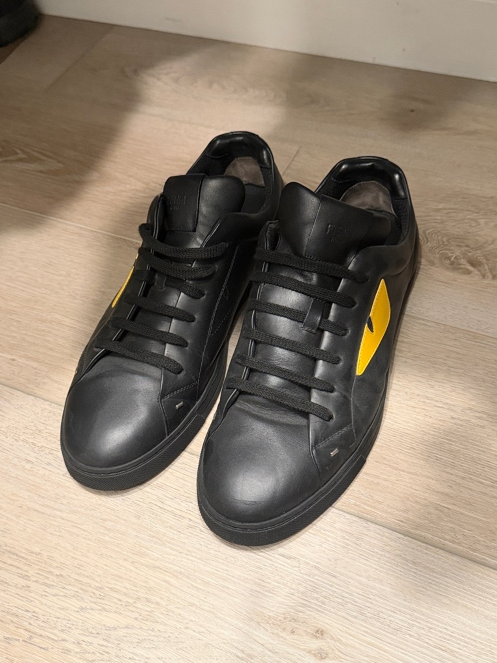 Men’s Fendi Monster Eyes Black and Yellow LeatherSneakers